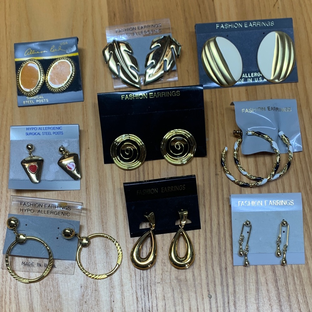 Gold-Tone Women’s Earring Assortment — Set of Fashion Earrings 9 Pair